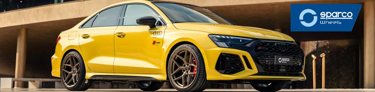 Showing an Audi RS4 with bronze Sparco wheels