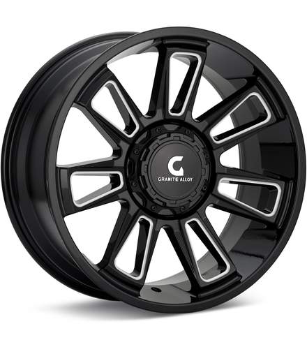 Granite Alloy GA503 Gloss Black w/Milled Accent Wheels 18 In 18×9 +12 5038905009GBM12