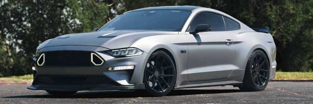 Showing a 2019 Ford Mustang with TSW IMOLA installation
