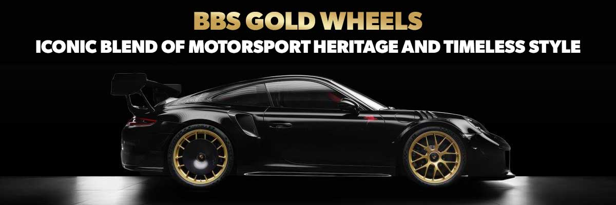 Showing Gold BBS wheels installed on a Black Porsche