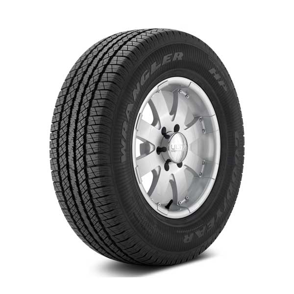 Goodyear Wrangler HP tire Showing Goodyear Wrangler HP tire mounter on sample wheel