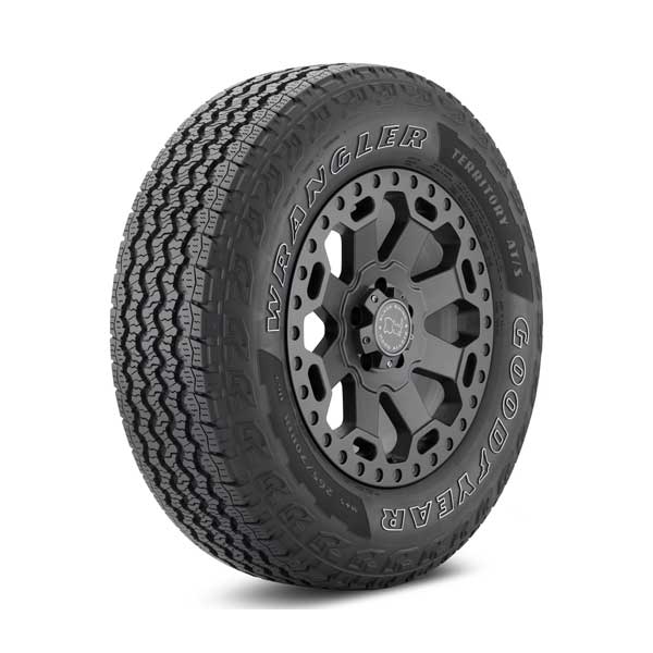 Goodyear Wrangler Territory AT-S tire Showing Goodyear Wrangler Territory AT-S tire mounted on a sample wheel