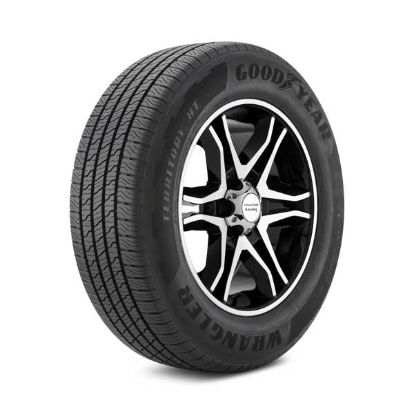 Goodyear Wrangler Territory HT tire Showing Goodyear Wrangler Territory HT tire mounted on sample wheel