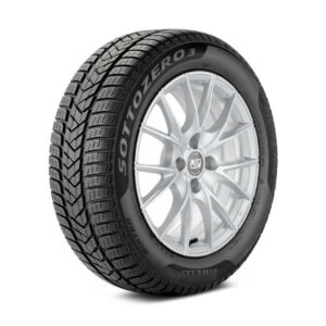 Pirelli Winter Sottozero 3 tire mounted on sample wheel Full image of Pirelli Winter Sottozero 3 tire installed on wheel